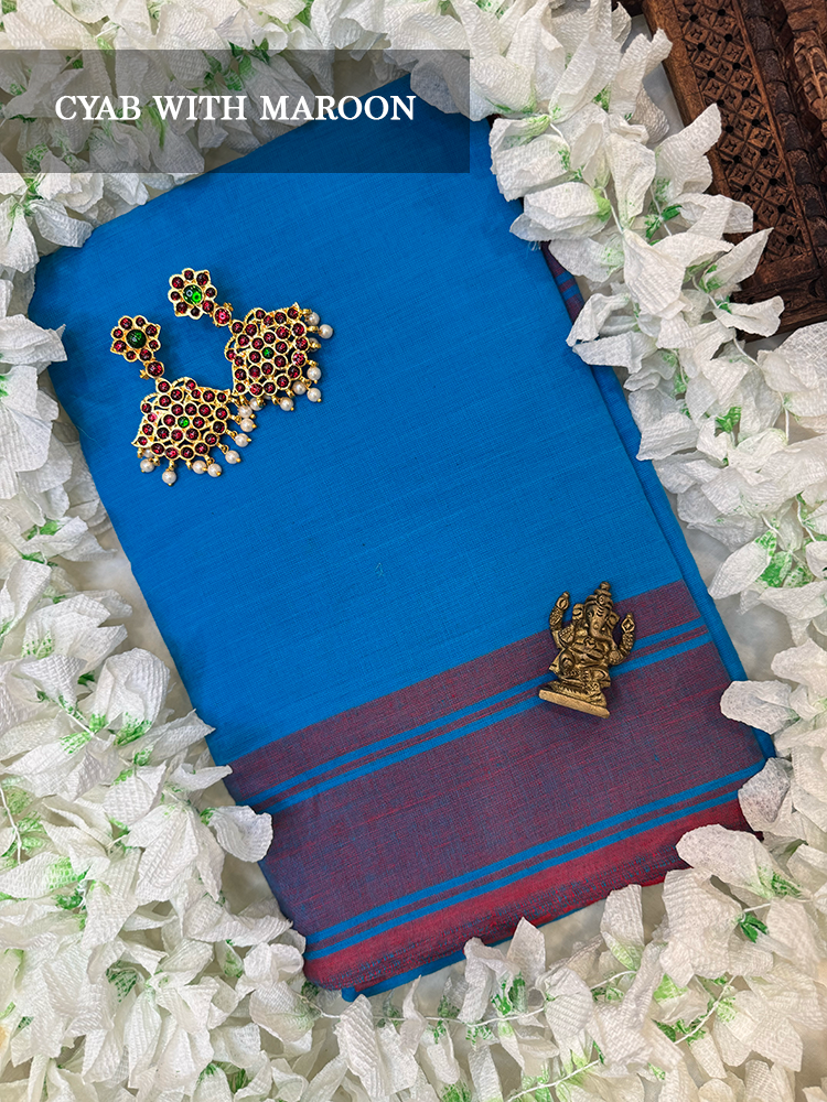Blue cotton dance practice saree with red plain border for Bharatanatyam, Kuchipudi and Odissi dance practice.