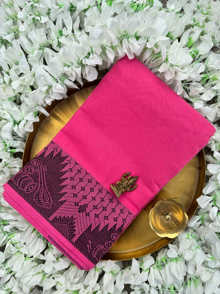 Pink Dance Practice Saree with Musical Instrument Border-Made specifically for Indian classical dancers (Copy)
