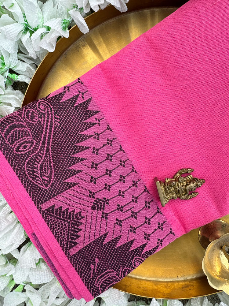 Pink Dance Practice Saree with Musical Instrument Border-Made specifically for Indian classical dancers (Copy)