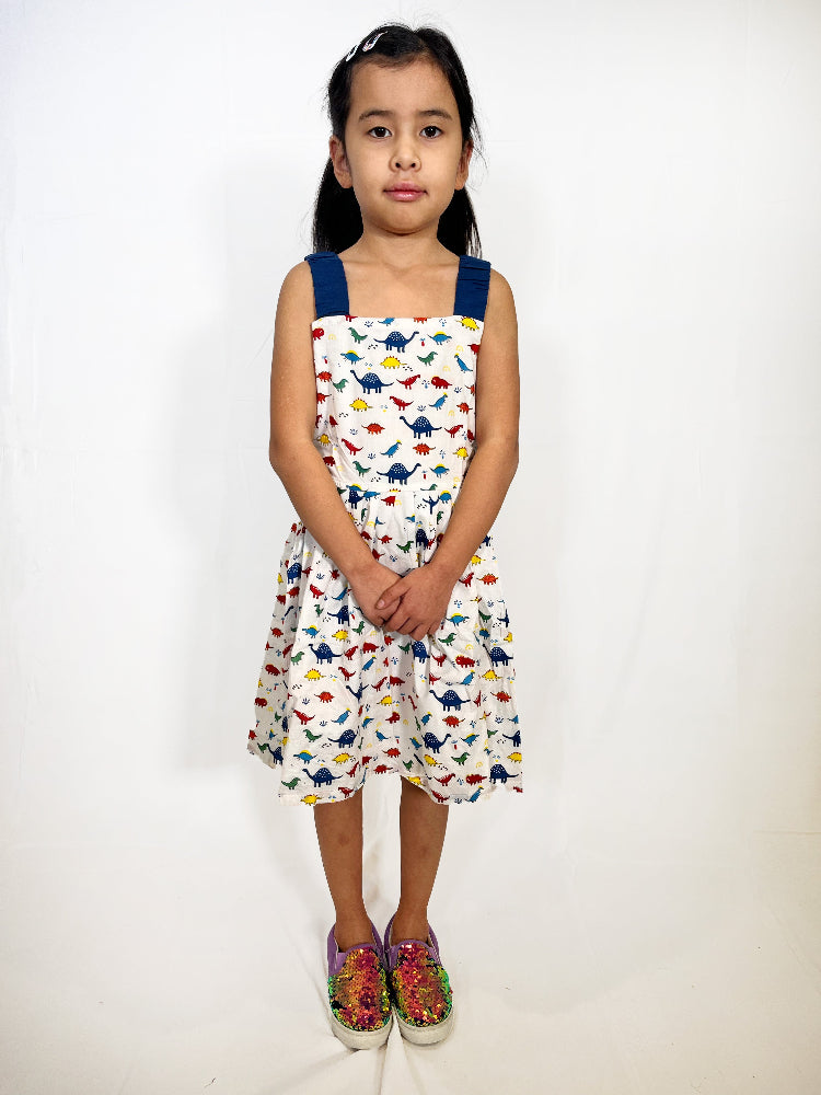 Cotton dinosaur print dress for girls