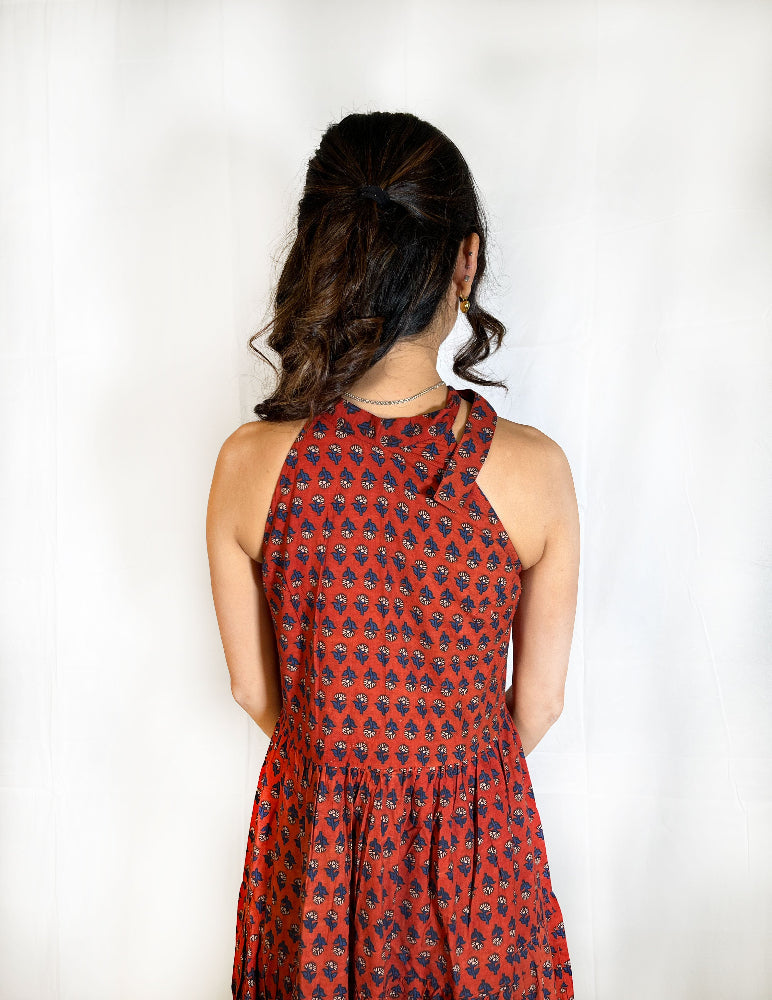 cotton hand block printed tiered dress for women