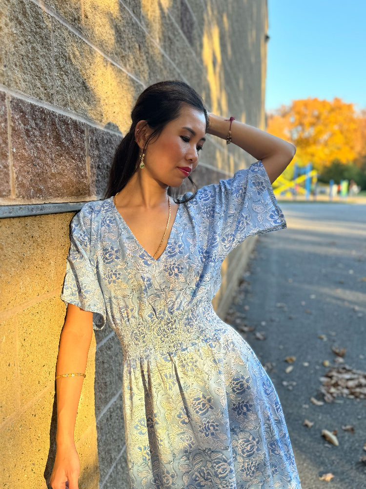 Cotton floral maxi dress for women