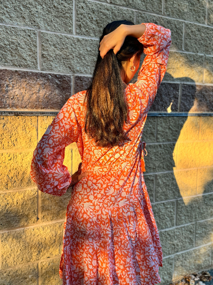 Cotton floral knee length dress for women