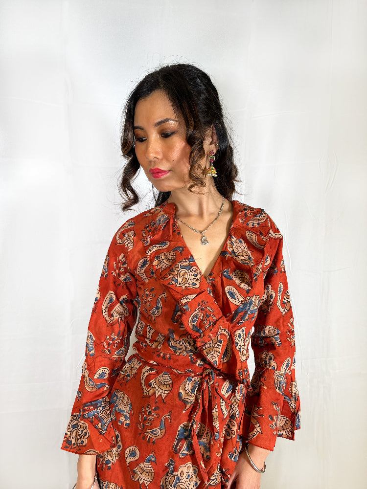 Cotton kalamkari wrap dress for women