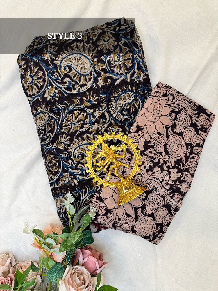 Kalamkari dance sarees with unstitched blouse piece-Cotton Dance Practice Saree - Made specifically for Indian classical dancers, Bharatanatyam saree, Odissi saree, Kuchipudi saree