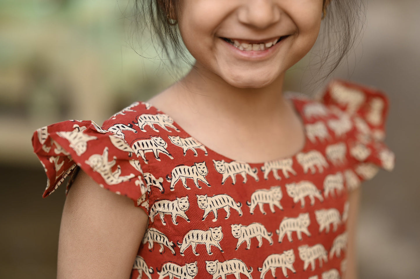 Cotton hand block printed cat dress for girls