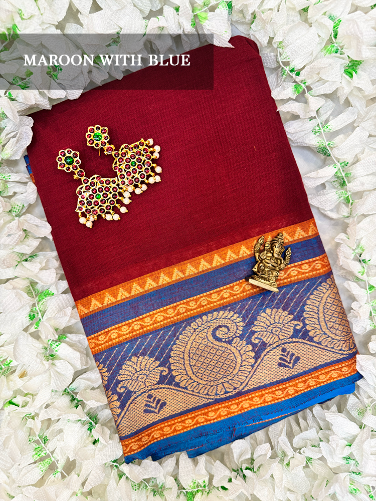 Maroon saree with decorative border for bharatanatyam, kuchipudi and Odissi practice.