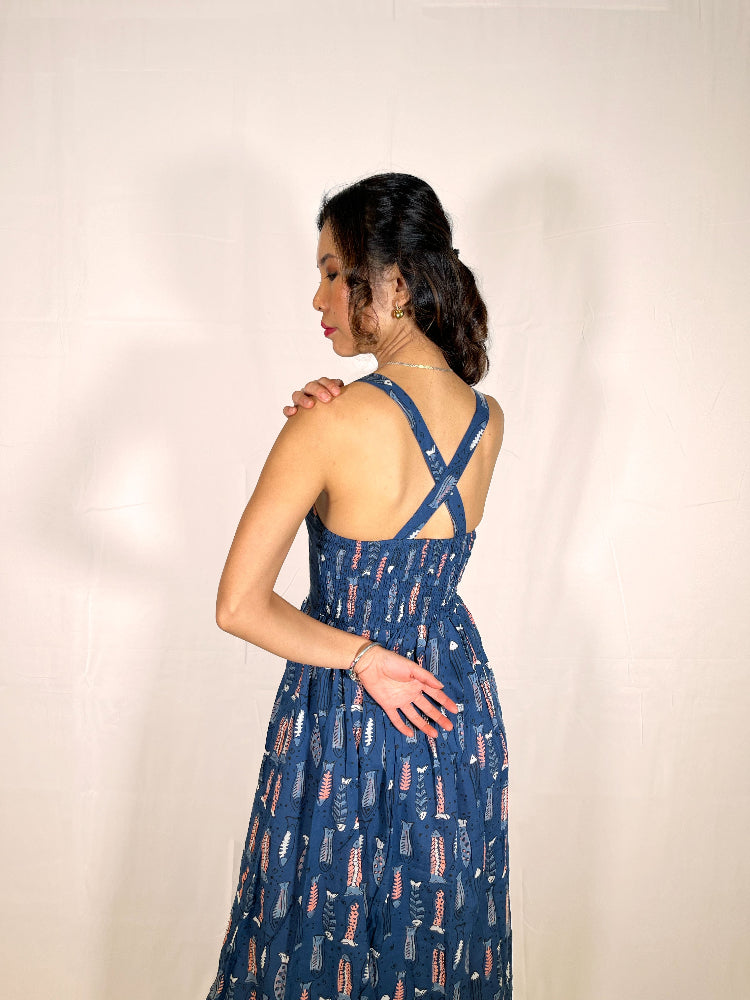 Animal print maxi cotton dress for women