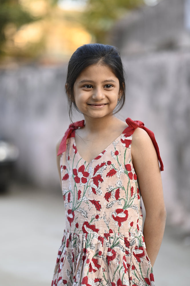 Halter hand block printed floral kids dress