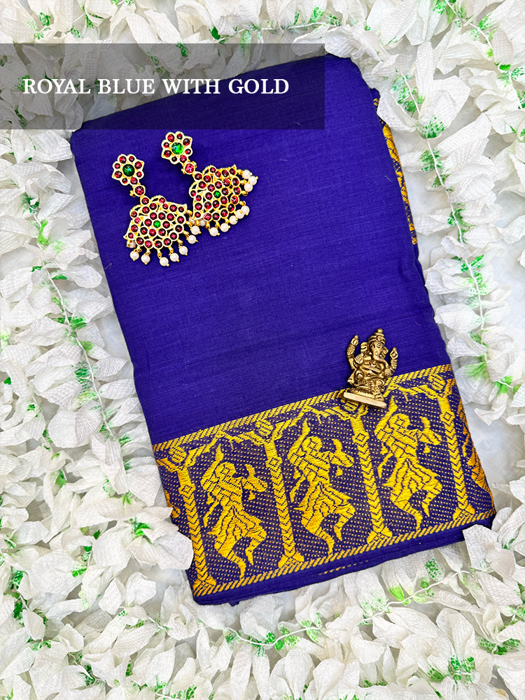 Royal blue cotton dance practice saree for Bharatanatyam, Kuchipudi and Odissi