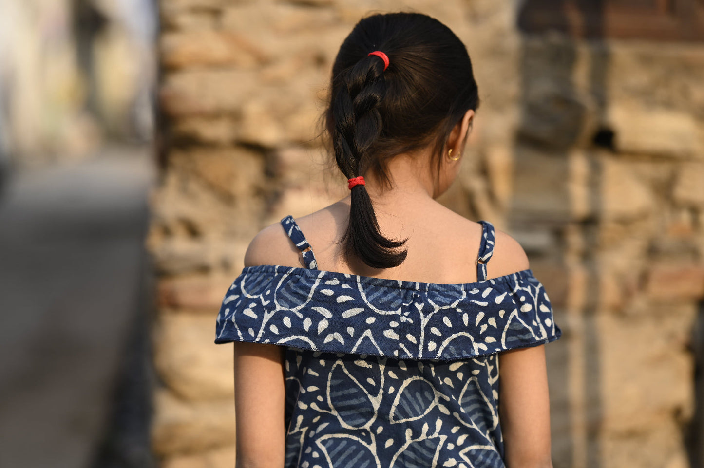 Indigo hand block printed girls romper