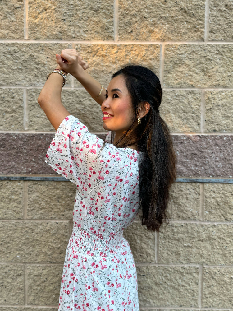 Scattered petals-Soft Cotton White Floral Maxi Dress for women - Women