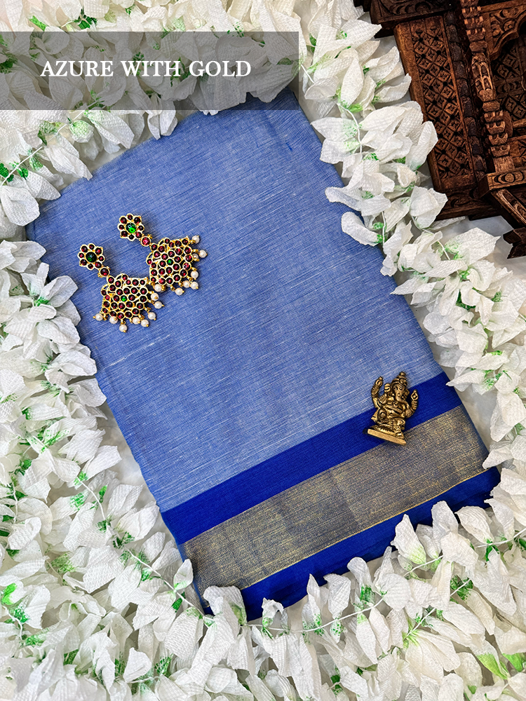 Blue dance practice saree with gold border for Bharatanatyam, Kuchipudi and Odissi dance practice