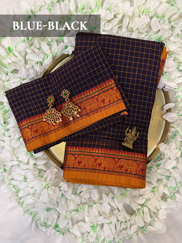 Checked Narayanpet Silk Cotton Blend Bharatanatyam Dance Practice Saree in varies colors-Checkered with decorative Border, comes with unstitched blouse piece! (Copy)