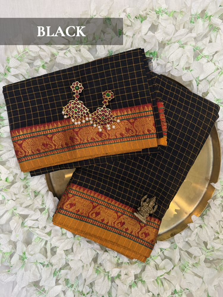Checked Narayanpet Silk Cotton Blend Bharatanatyam Dance Practice Saree in varies colors-Checkered with decorative Border, comes with unstitched blouse piece! (Copy)