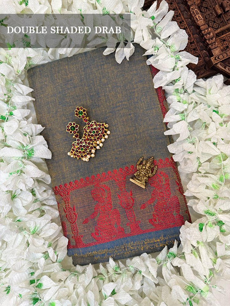 Double shaded cotton dance practice saree with red goddess  border for Bharatanatyam, Kuchipudi and Odissi dance practice.