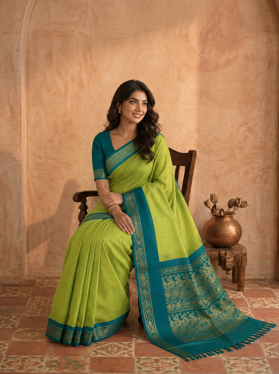 Green kalyani silk cotton saree