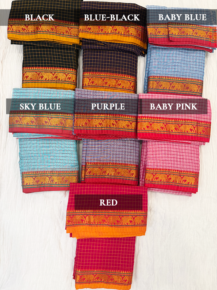 Checked Narayanpet Silk Cotton Blend Bharatanatyam Dance Practice Saree in varies colors-Checkered with decorative Border, comes with unstitched blouse piece! (Copy)