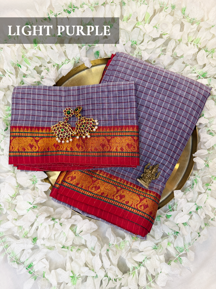 Checked Narayanpet Silk Cotton Blend Bharatanatyam Dance Practice Saree in varies colors-Checkered with decorative Border, comes with unstitched blouse piece! (Copy)
