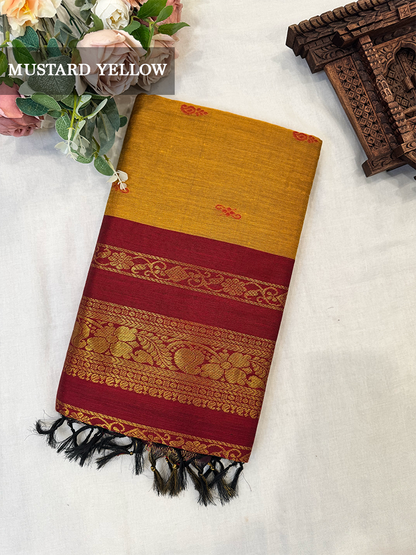 Mustard yellow and red kalyani silk cotton saree 