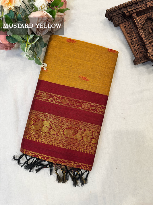 Mustard yellow and red kalyani silk cotton saree 