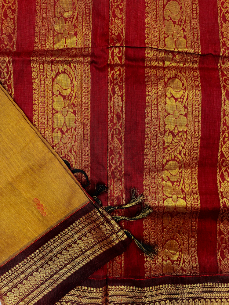 Mustard yellow and red kalyani silk cotton saree 