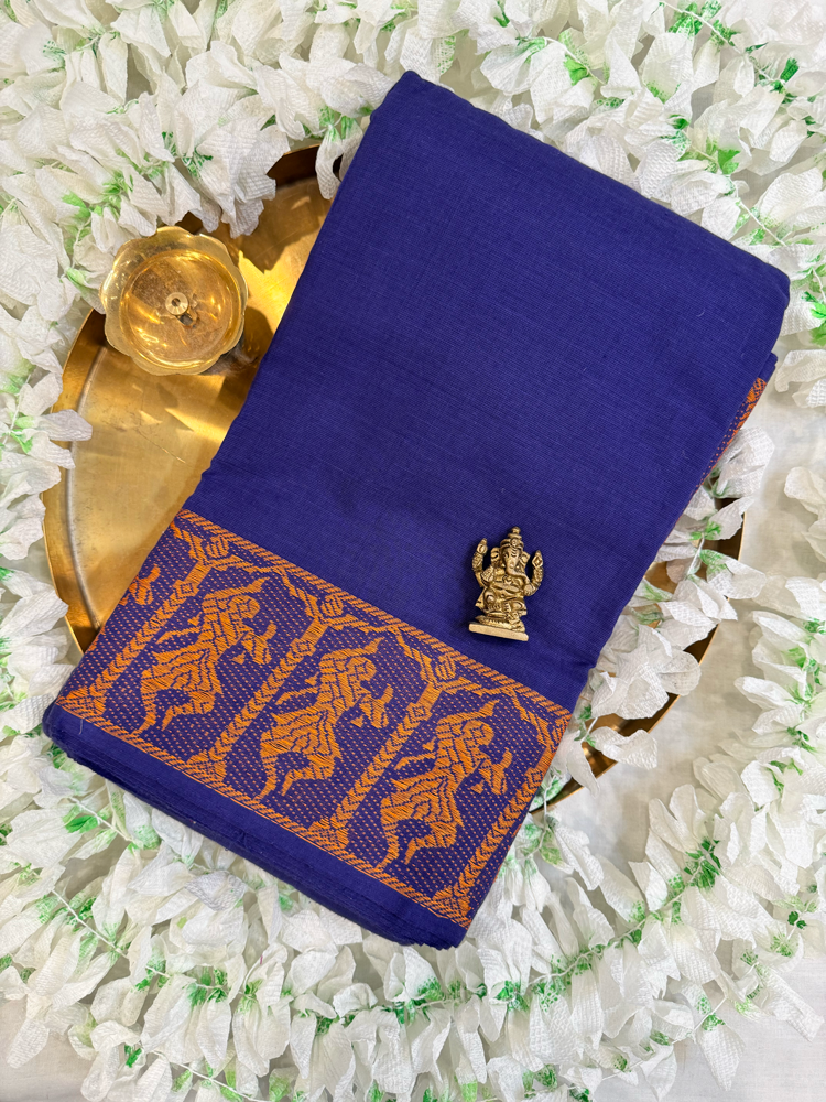 Navy blue Cotton Dance Practice Saree with Traditional Nataraja Border - Made specifically for Indian classical dancers (Copy)