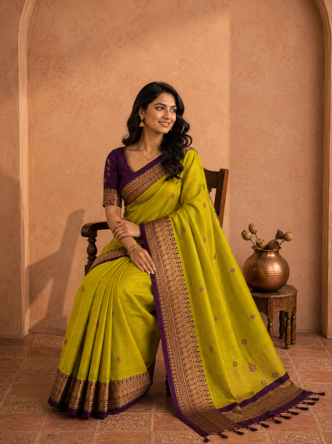 Parrot green kalyani silk cotton saree