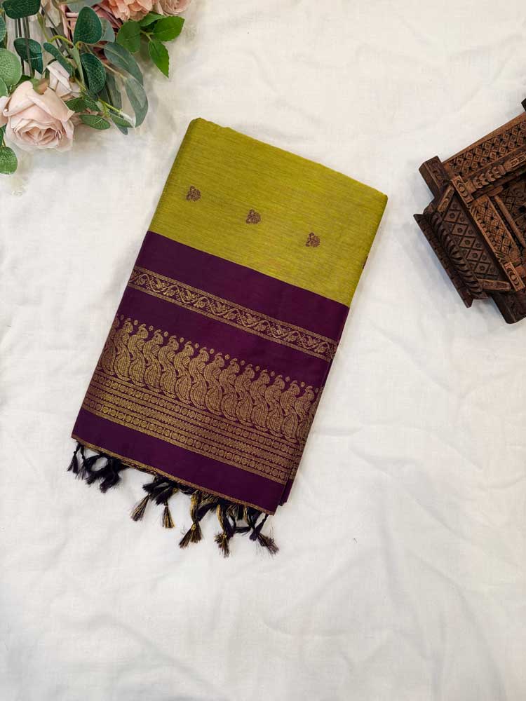 Parrot green kalyani silk cotton saree