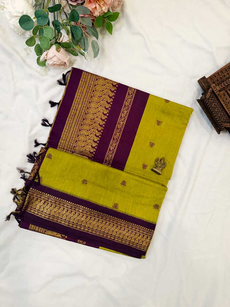 Parrot green kalyani silk cotton saree