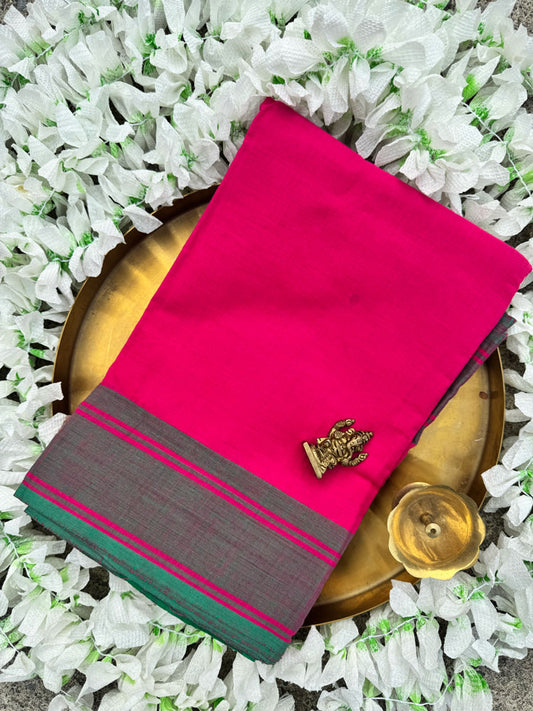 Dark Pink Cotton Dance Practice Saree with Plain Border - Made specifically for Indian classical dancers