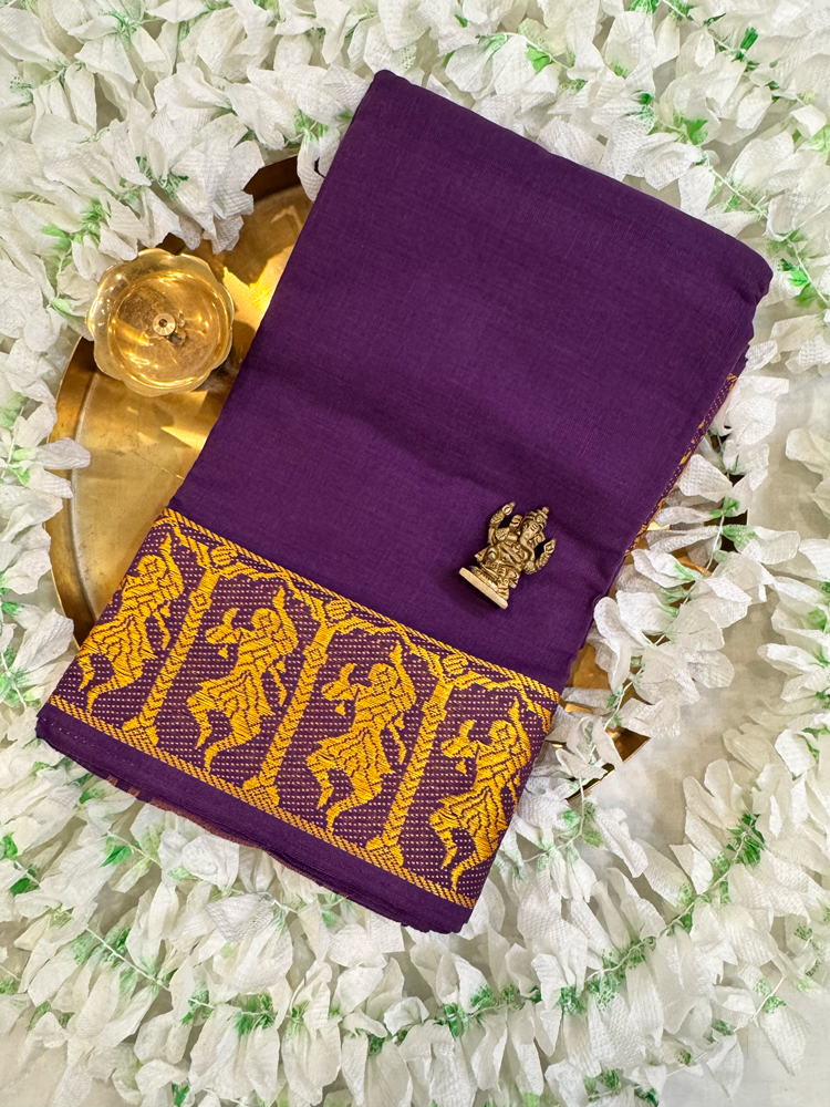 Purple blue Cotton Dance Practice Saree with Traditional Nataraja Border - Made specifically for Indian classical dancers (Copy) (Copy)