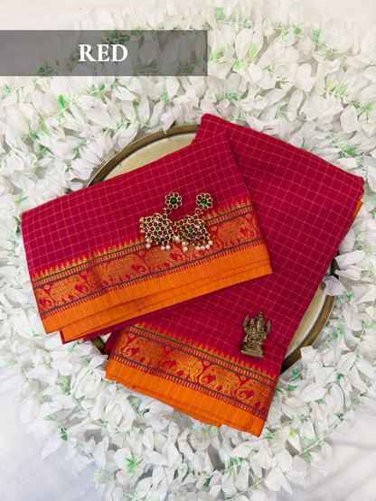 Checked Narayanpet Silk Cotton Blend Bharatanatyam Dance Practice Saree in varies colors-Checkered with decorative Border, comes with unstitched blouse piece! (Copy)
