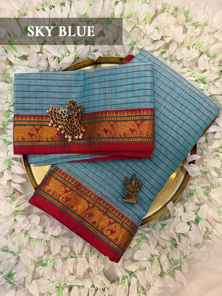 Checked Narayanpet Silk Cotton Blend Bharatanatyam Dance Practice Saree in varies colors-Checkered with decorative Border, comes with unstitched blouse piece! (Copy)