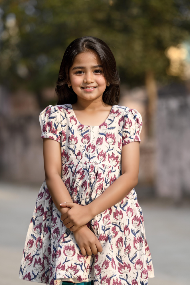 hand block printed kids floral dress