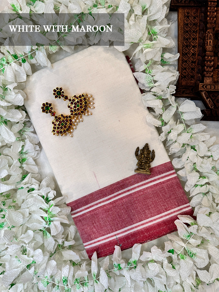 White cotton dance practice saree with  red plain border for Bharatanatyam, Kuchipudi and Odissi dance practice.