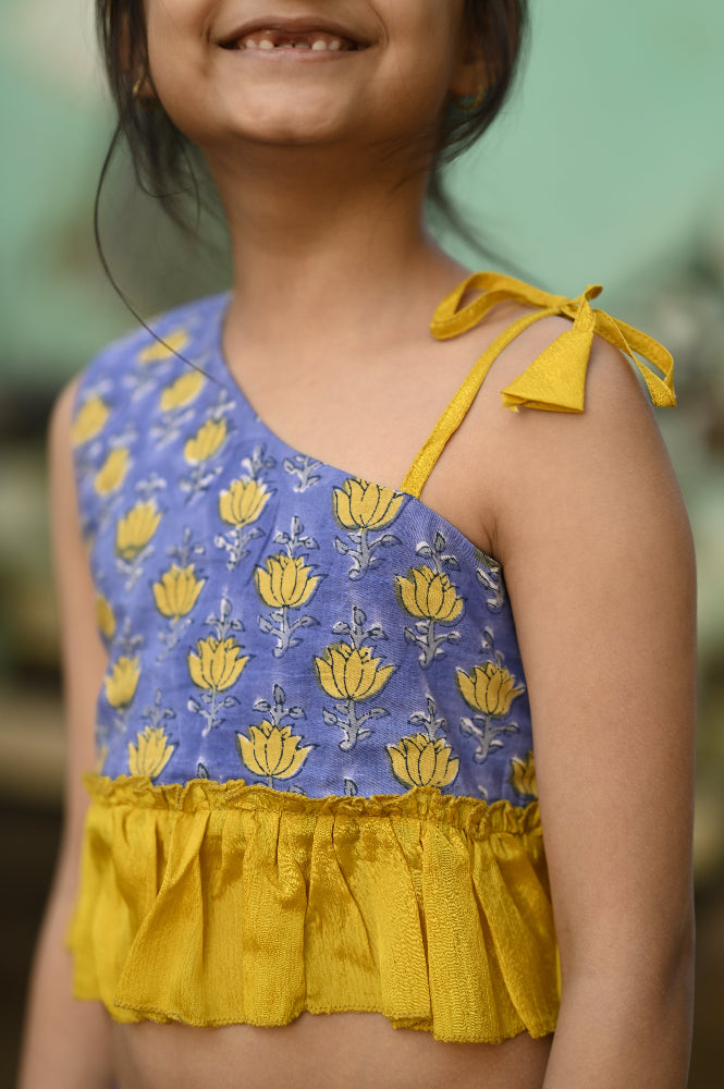 hand block printed floral dress set for girls 