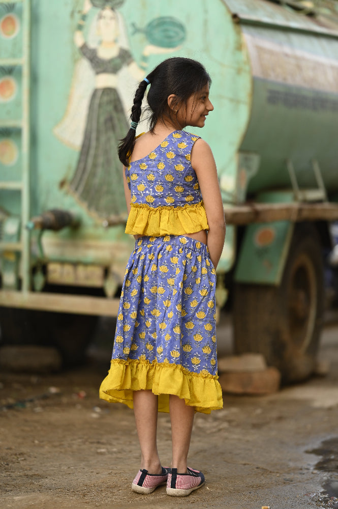 hand block printed floral dress set for girls 