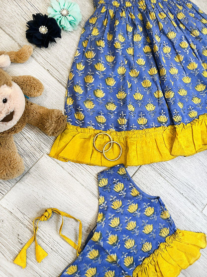 hand block printed floral dress set for girls 