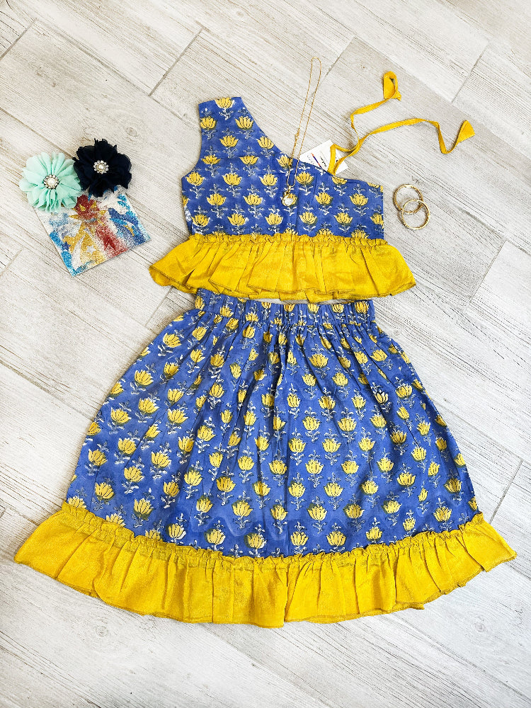 hand block printed floral dress set for girls 