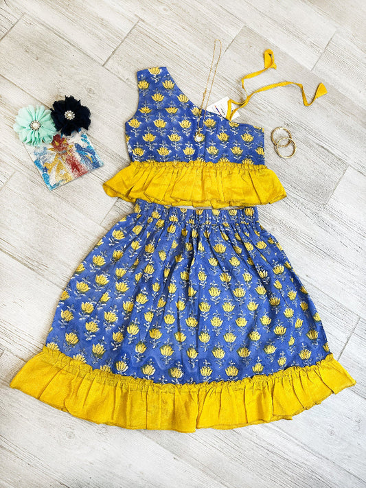 hand block printed floral dress set for girls 