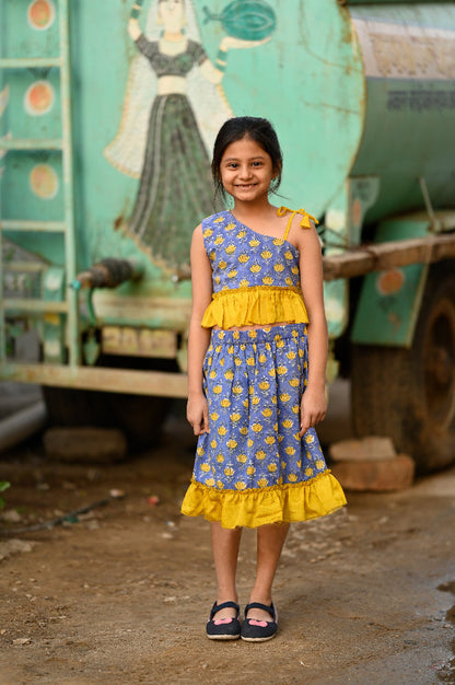 hand block printed floral dress set for girls 