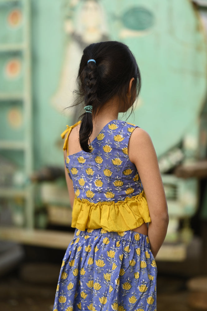 hand block printed floral dress set for girls 