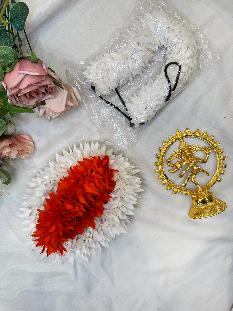 White and orange hair flowers for Bharatanatyam and kuchipudi performance