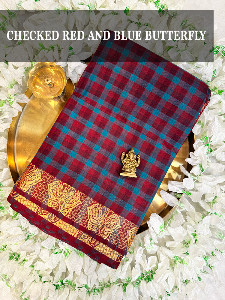 Indian Classical Dance Practice Saree | Checked chettinad Cotton |  Bharatanatyam, Kuchipudi & Odissi Saree | Indian Classical Dance Wear