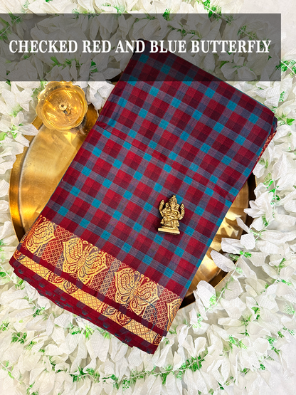 Indian Classical Dance Practice Saree | Checked chettinad Cotton |  Bharatanatyam, Kuchipudi & Odissi Saree | Indian Classical Dance Wear
