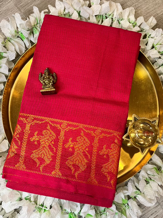 Cotton Dance Practice Saree in Fuscia with Gold Nataraja Border-Made specifically for Indian Classical dancers - Dance