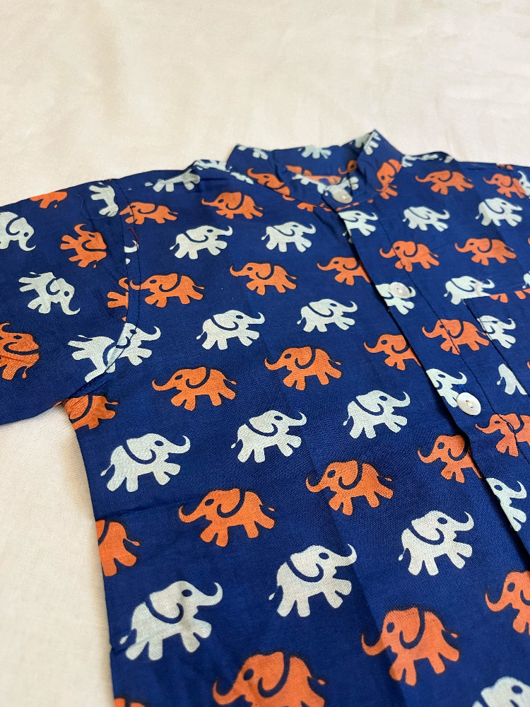 blue animal print cotton boys button down shirt