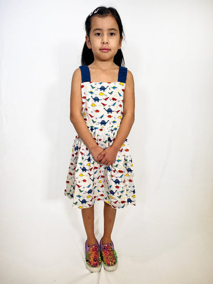 Cotton dinosaur print dress for girls