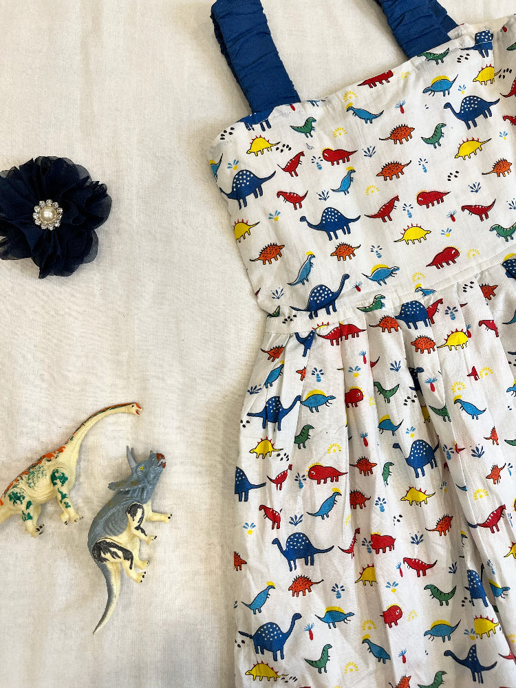Cotton dinosaur print dress for girls